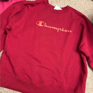 Champion Maroon Crewneck Sweatshirt with Logo Trim